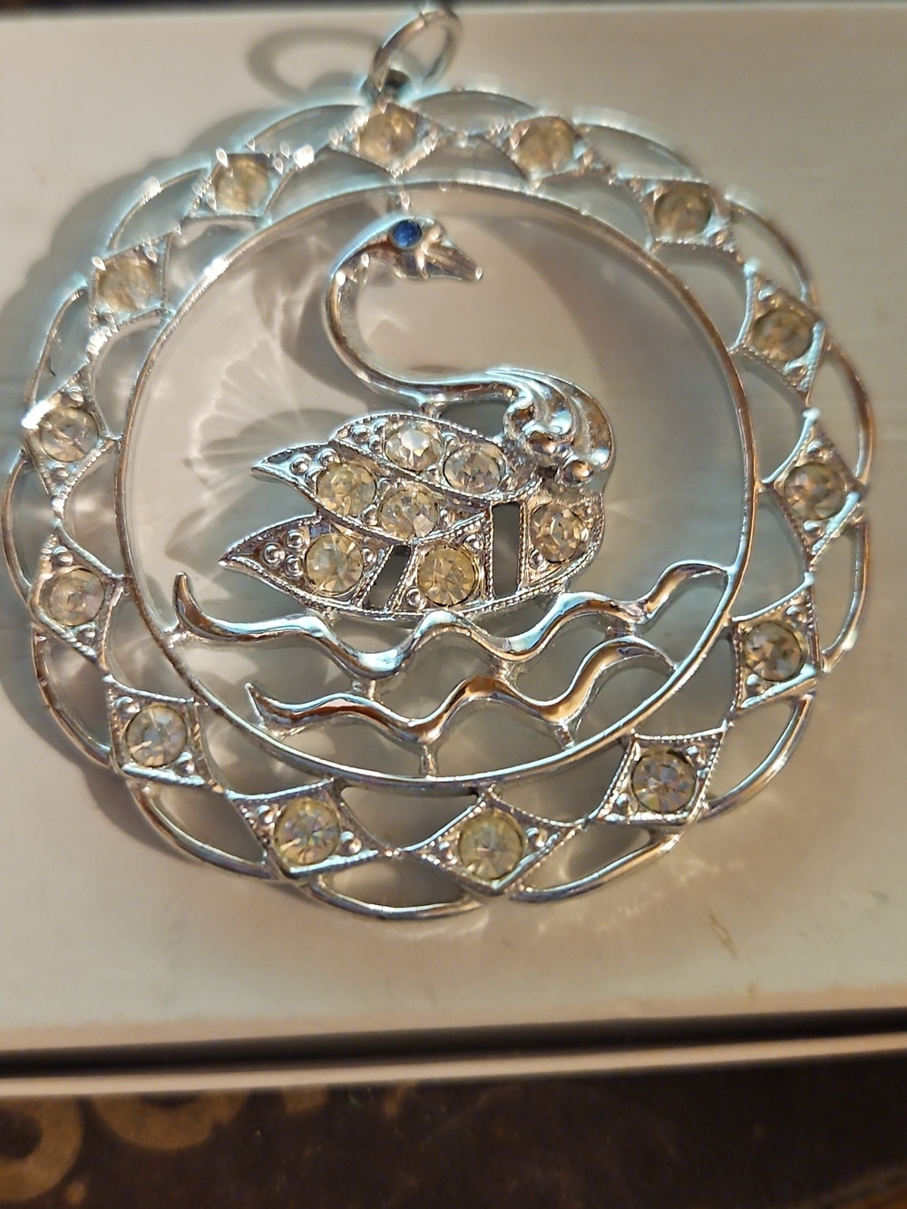 Silvertone Swan Rhinestone Pendant - Picture 2 of 4